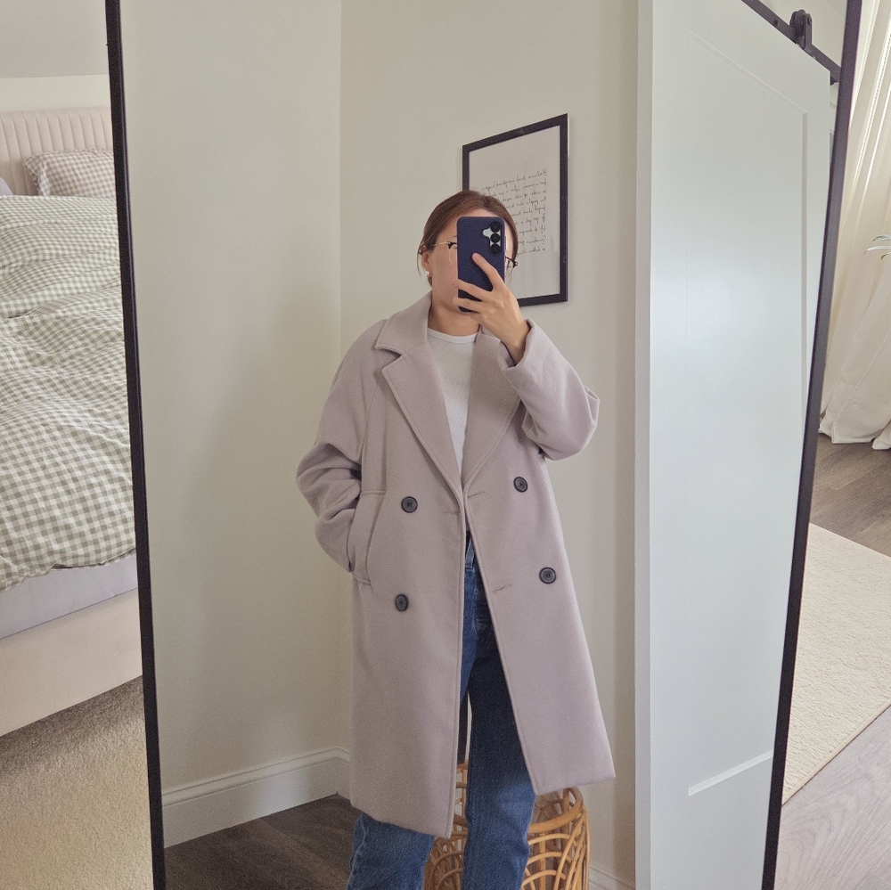 Double-Breasted Gray Pea Coat
